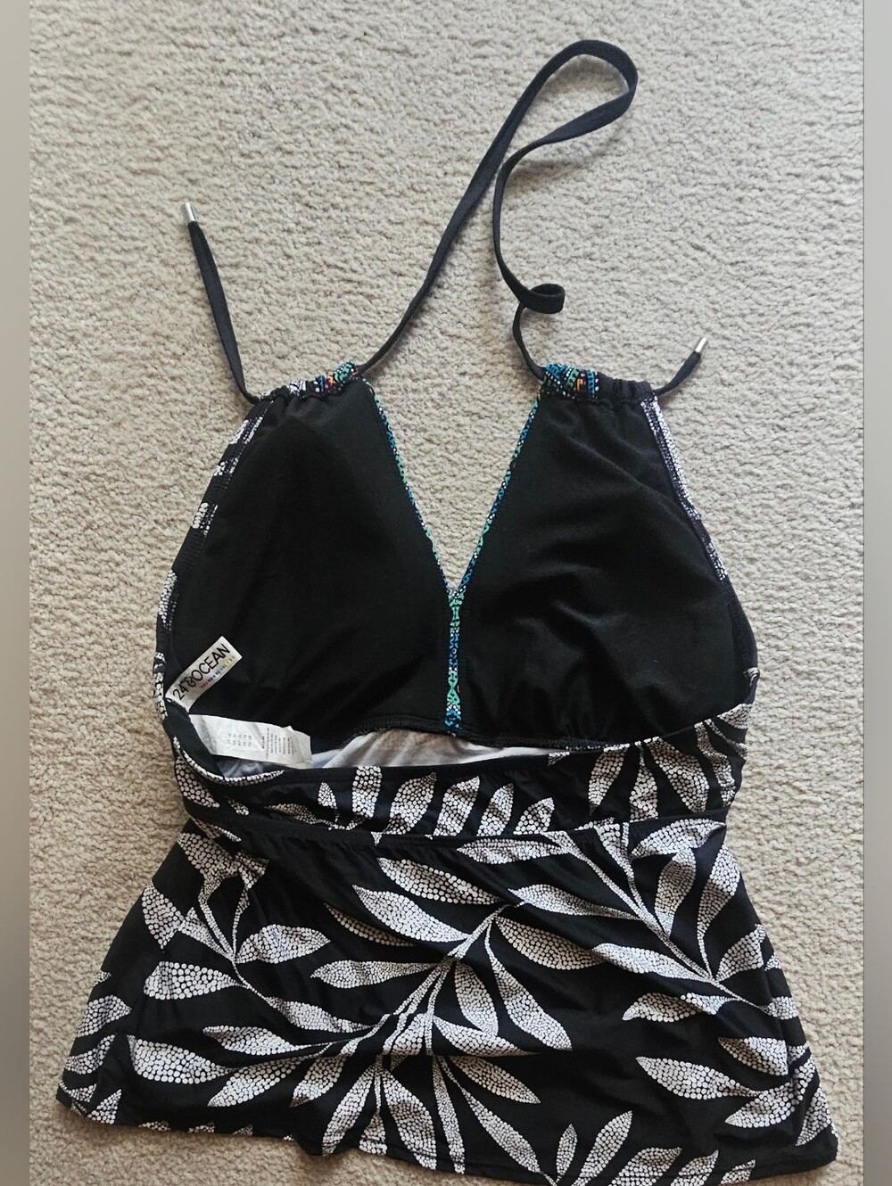 24th & Ocean "Mosaic Leaf" Strappy High Neck Tankini Top. Size XL - Picture 5 of 12